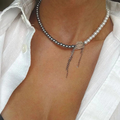 Varenna Layered Stone Choker - Half Pearl Stone