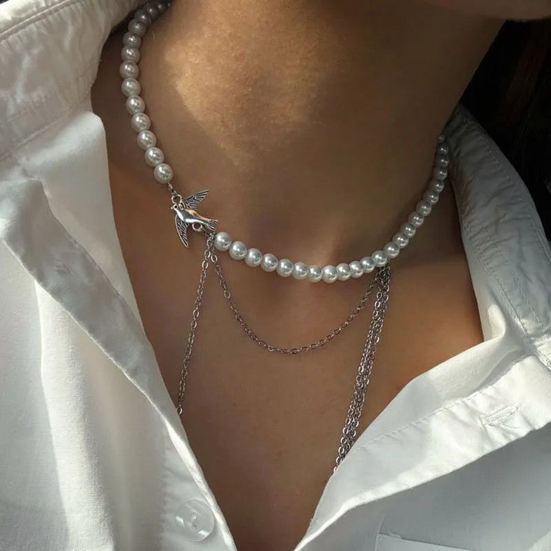 Varenna Layered Stone Choker - Pearl Drop Charm