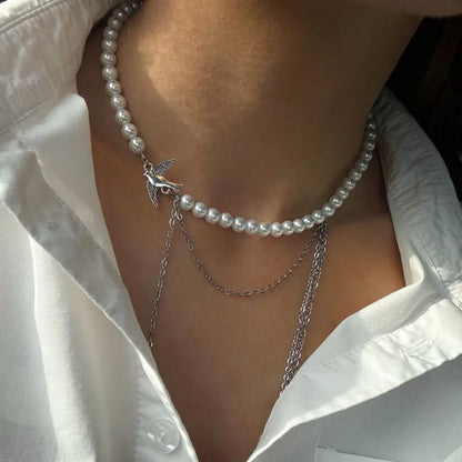 Varenna Layered Stone Choker - Pearl Drop Charm