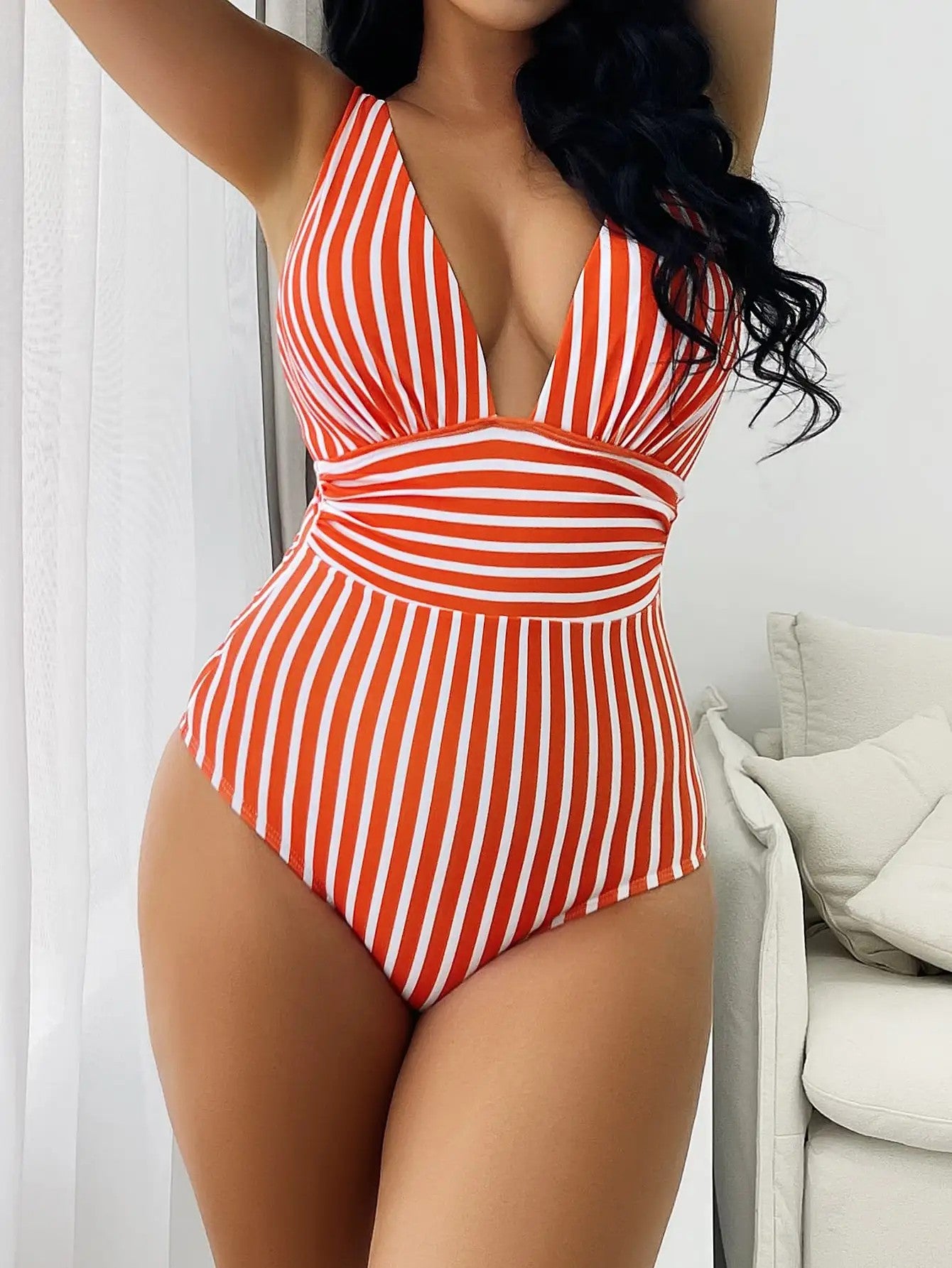 Vela Striped One-Piece Swimsuit - Crimson