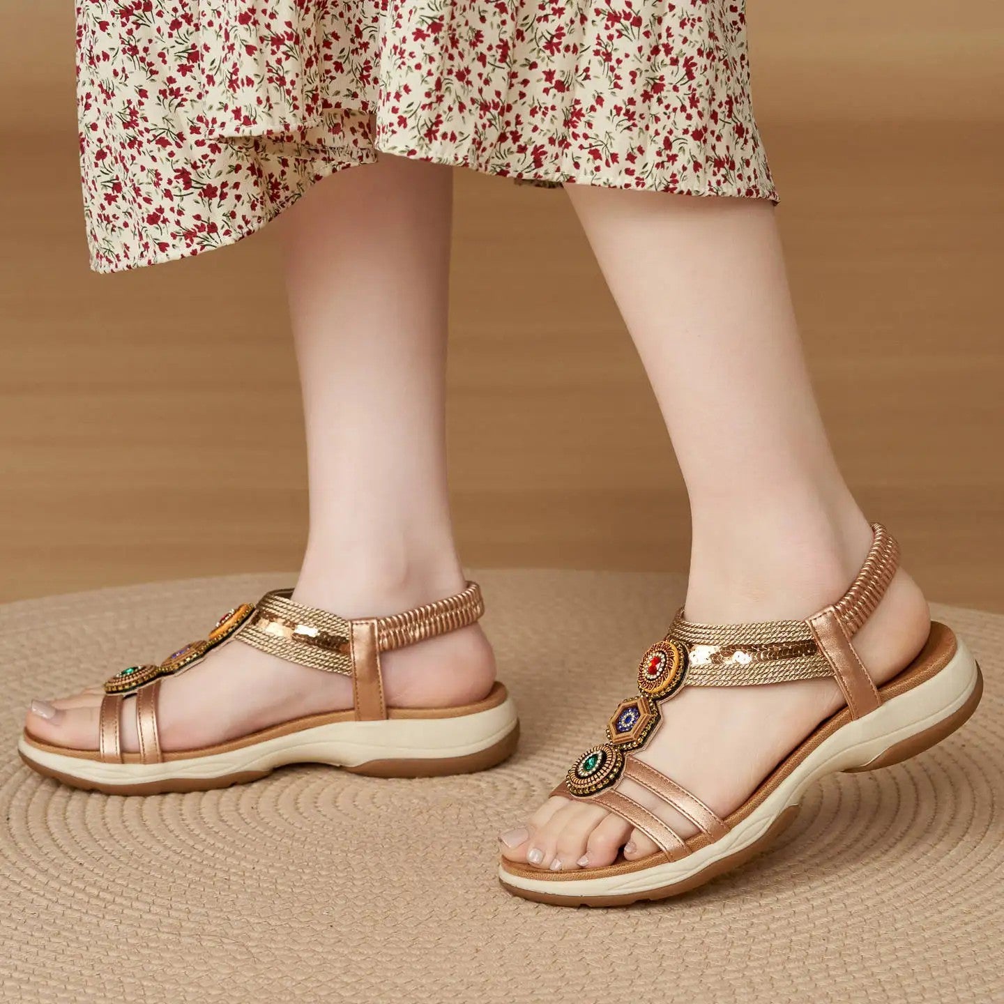 Vela Gemstone Wedge Sandals