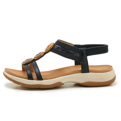 Vela Gemstone Wedge Sandals - Black
