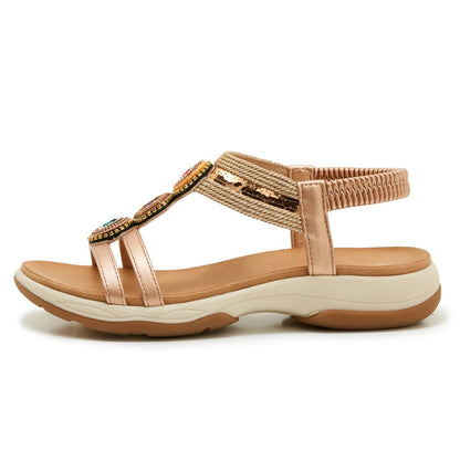 Vela Gemstone Wedge Sandals - Champagne Gold