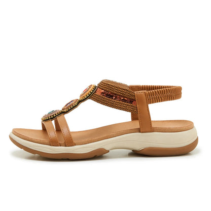 Vela Gemstone Wedge Sandals - Cognac