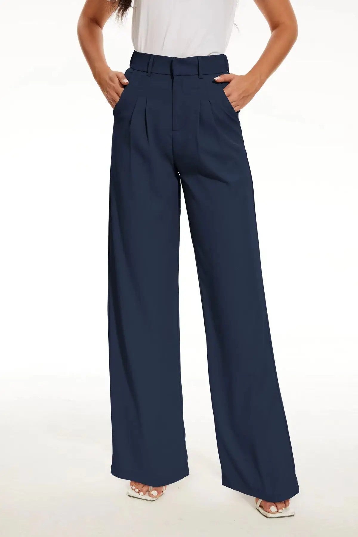 Vela High-Waist Trousers - Navy
