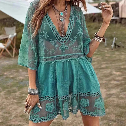 Vela Mesh Cover-up Dress - Emerald Green