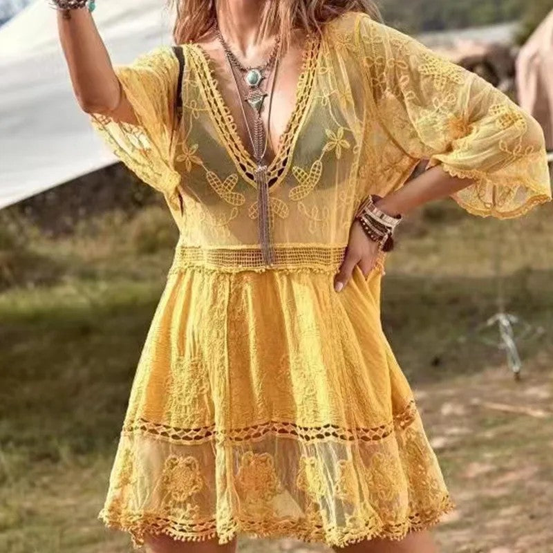 Vela Mesh Cover-up Dress - Goldenrod
