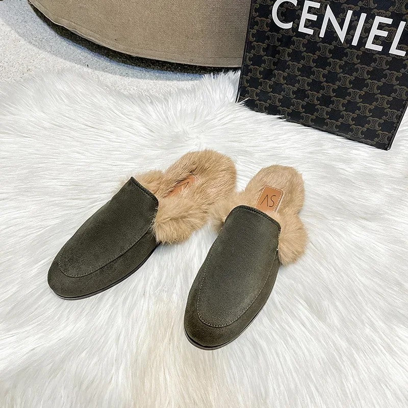 Velari Faux Suede Mules - Forest Green