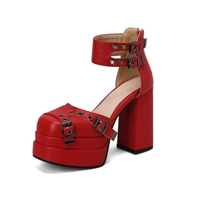 Velari Multi-Buckle Platform Sandals - Crimson Red