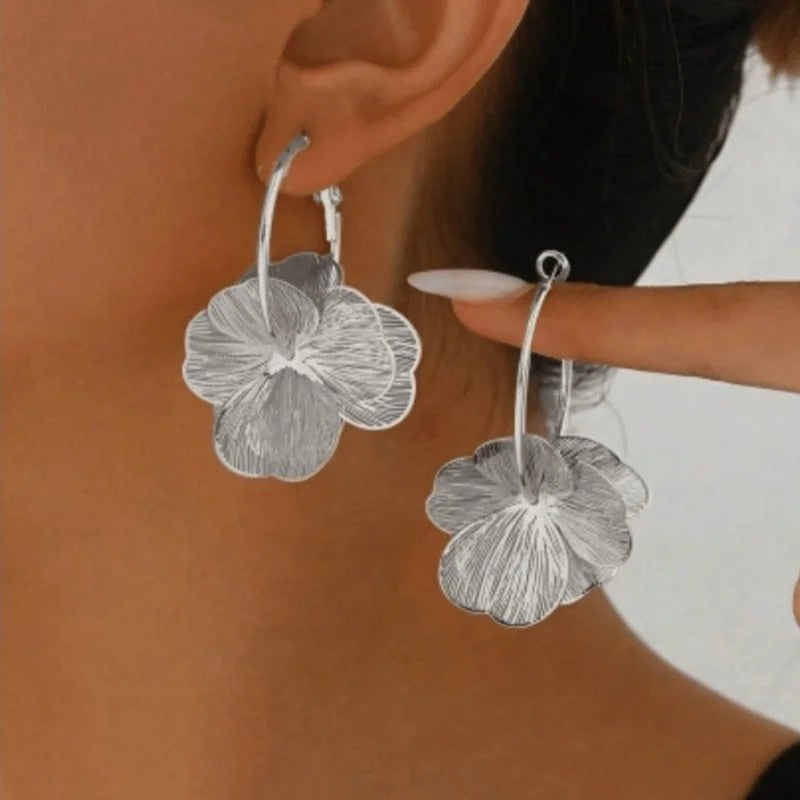 Vellore Golden Flower Hoops - Silver