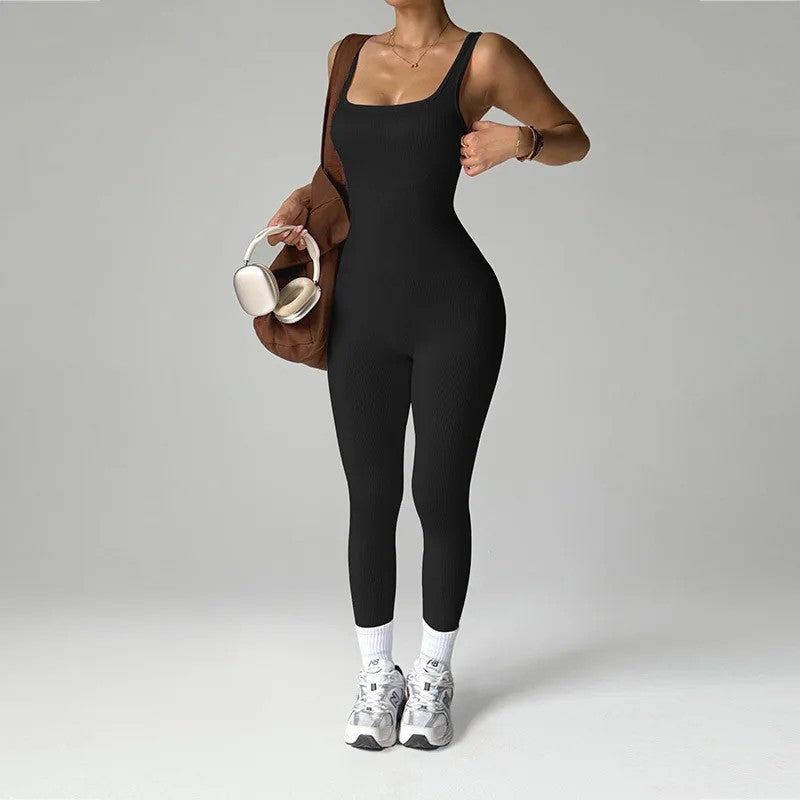 Velocity Ribbed Knit Jumpsuit - Onyx