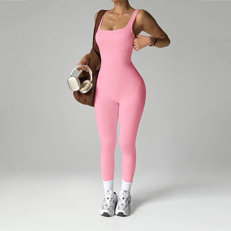 Velocity Ribbed Knit Jumpsuit - Rose Mist