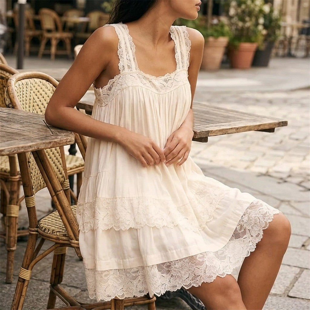 Vence Lace Tiered Mini Dress - Ivory
