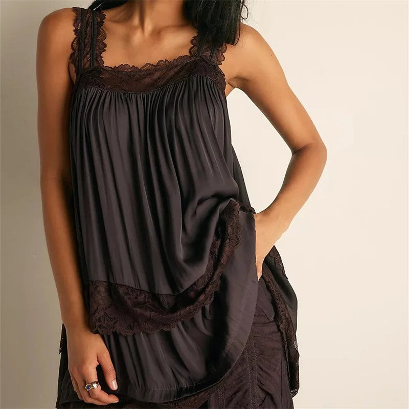 Vence Lace Tiered Mini Dress - Washed Black