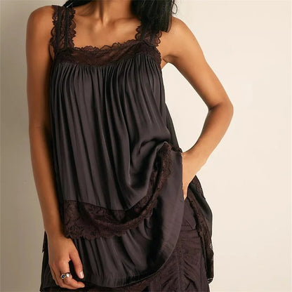 Vence Lace Tiered Mini Dress - Washed Black