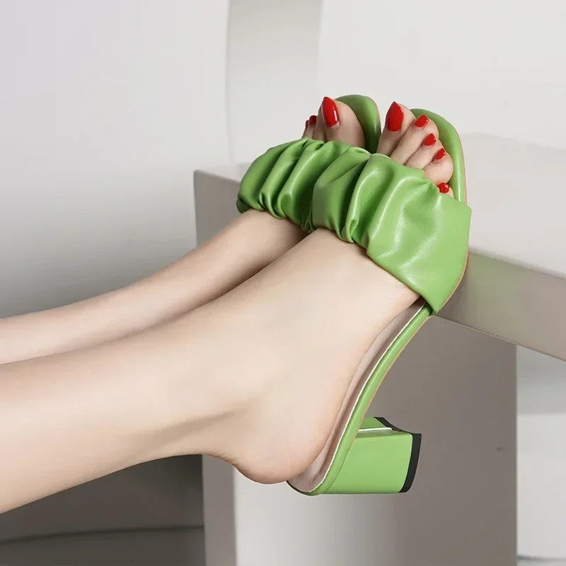 Vendome Pleated Square Toe Sandals - Emerald Green