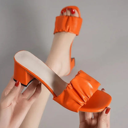Vendome Pleated Square Toe Sandals - Tangerine