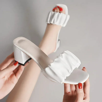 Vendome Pleated Square Toe Sandals - White