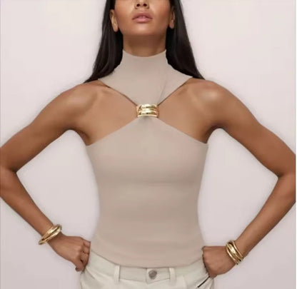 Venice Metal Ring Crop Tank - Desert Nude