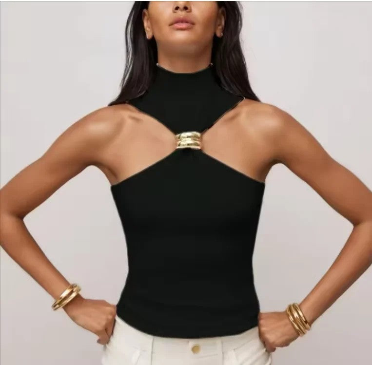 Venice Metal Ring Crop Tank - Forest Green