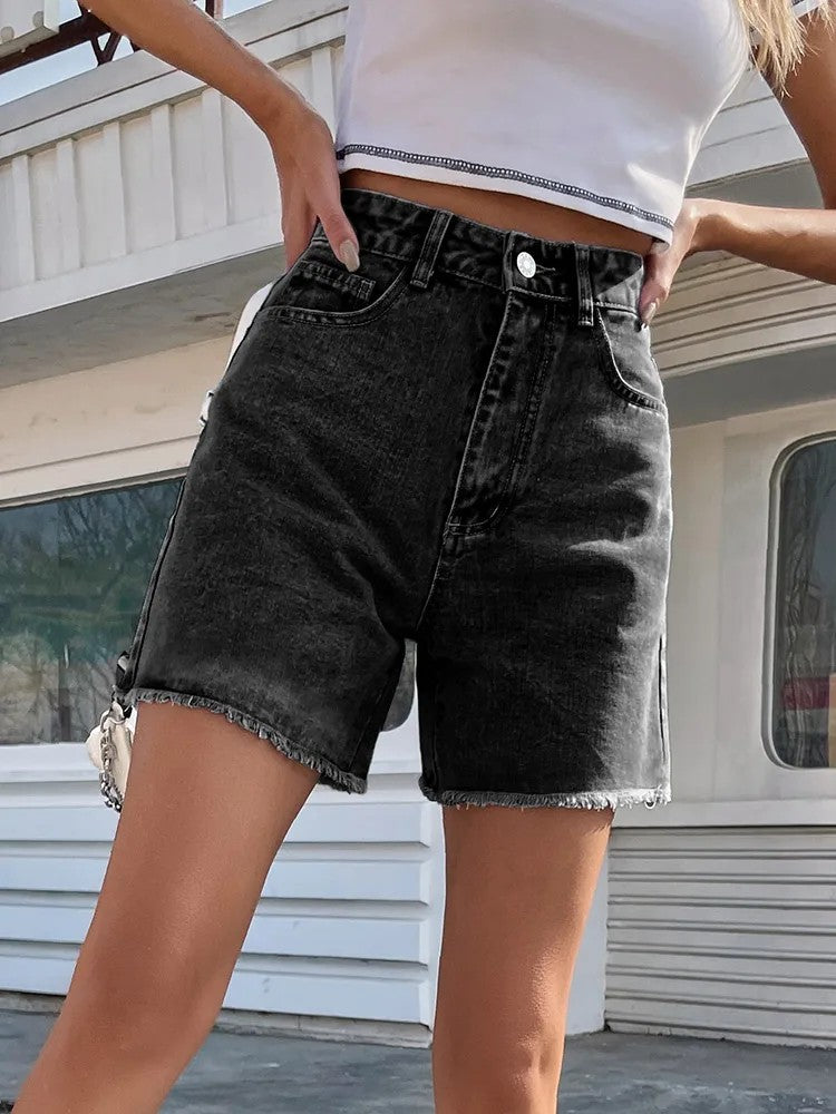 Vera High Waist Denim Shorts - Black