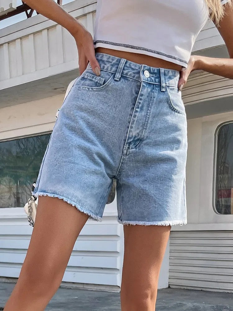 Vera High Waist Denim Shorts - Sky Blue