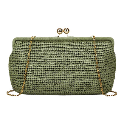 Verden Straw Shell Clutch - Forest Green