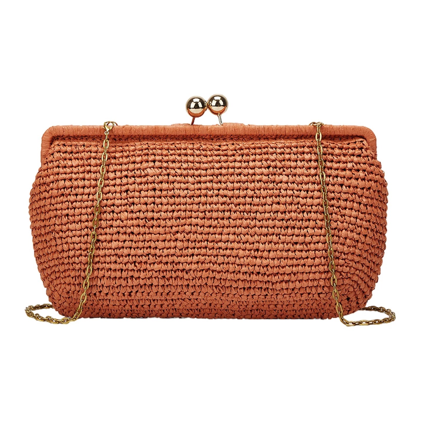 Verden Straw Shell Clutch - Sienna Brown