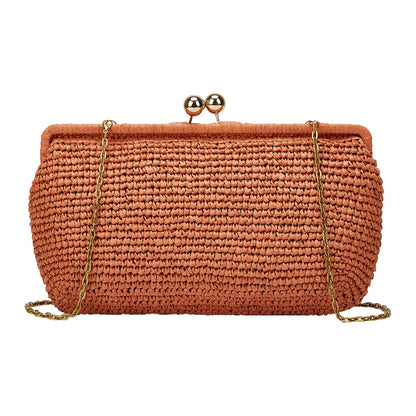 Verden Straw Shell Clutch - Sienna Brown