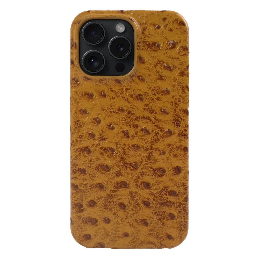 Verdon Ostrich Genuine Leather iPhone Case - Cognac