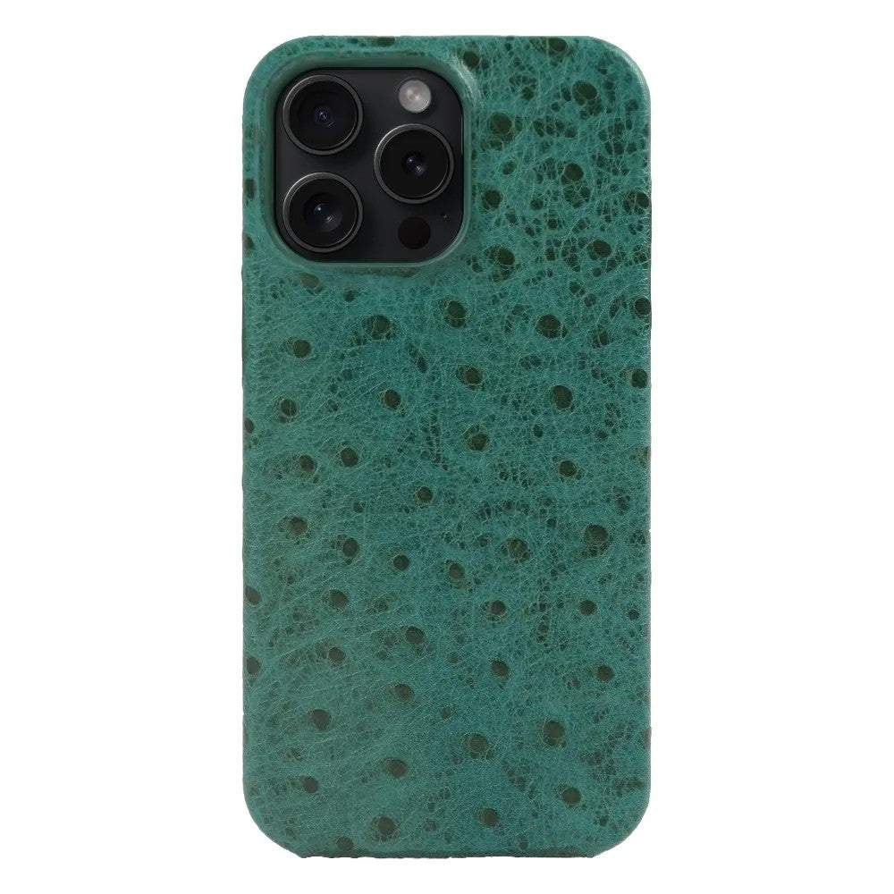 Verdon Ostrich Genuine Leather iPhone Case - Emerald Green