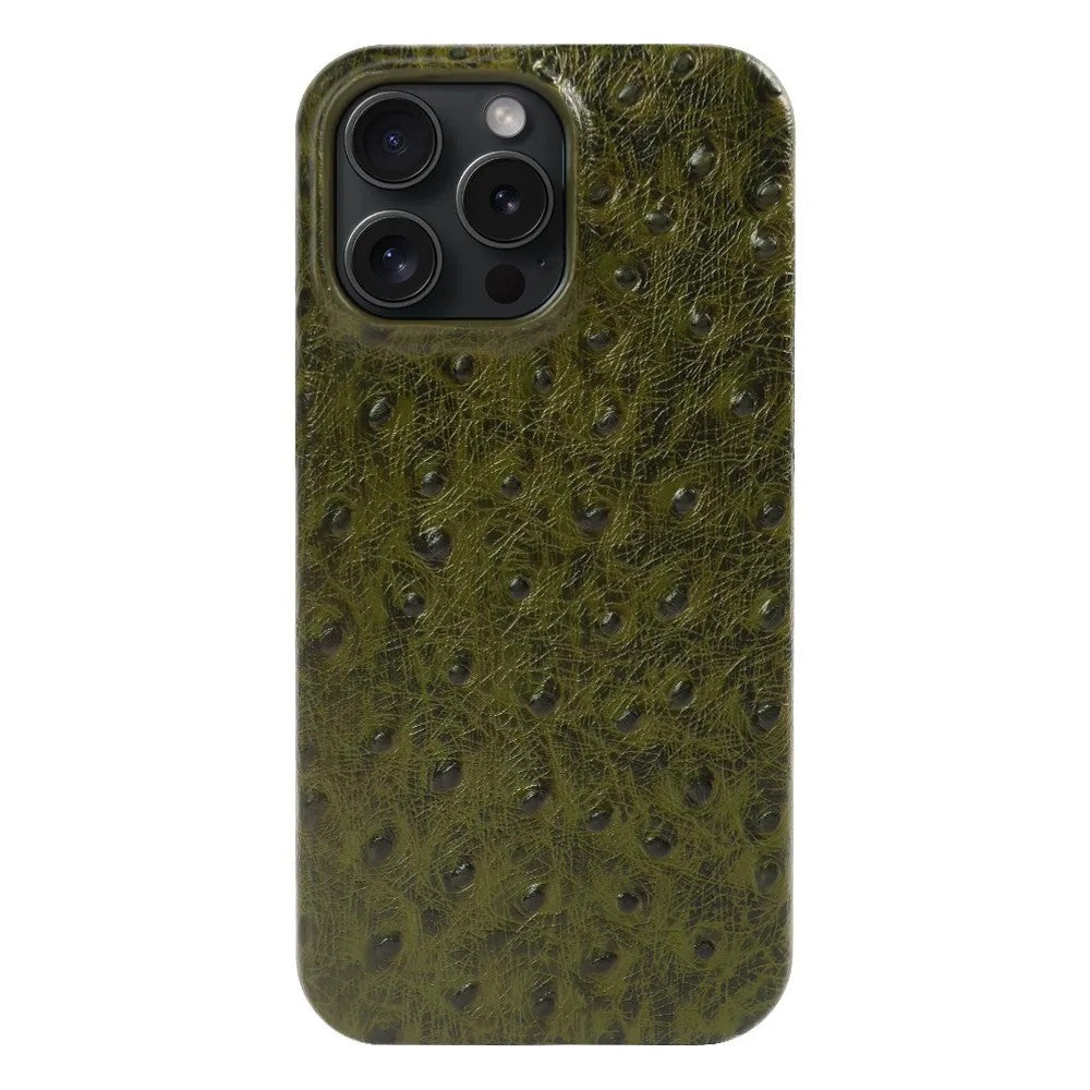 Verdon Ostrich Genuine Leather iPhone Case - Olive Green