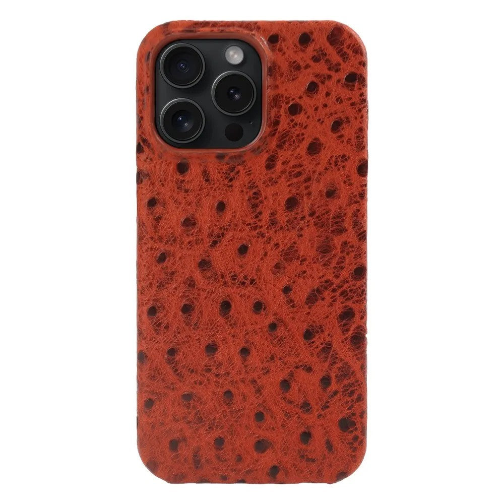 Verdon Ostrich Genuine Leather iPhone Case - Ruby Red