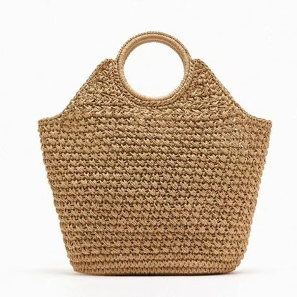 Veria Straw Snap Clutch - Desert Khaki