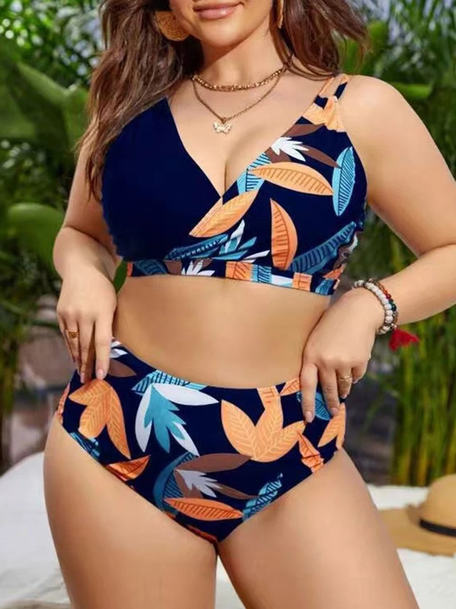 Veria Printed High-Waist Bikini - Navy
