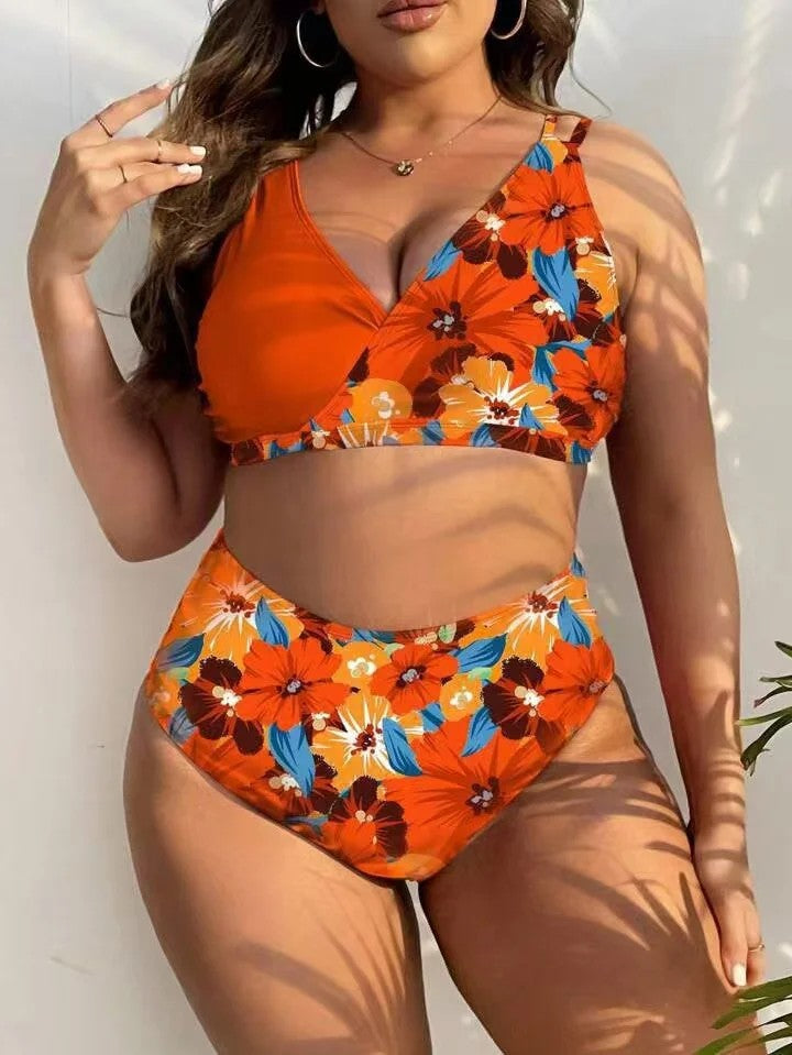 Veria Printed High-Waist Bikini - Tangerine