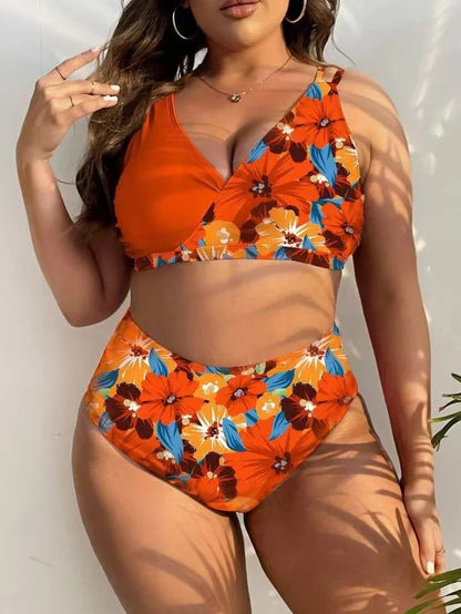 Veria Printed High-Waist Bikini - Tangerine