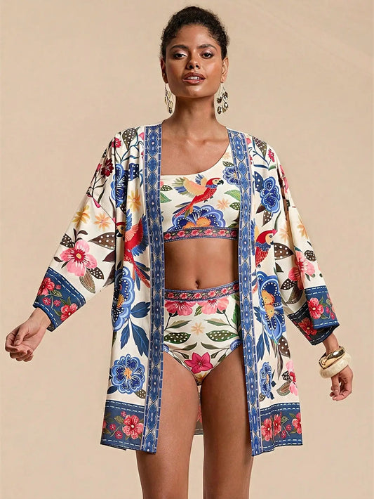 Veridian Floral Kimono Cover Up