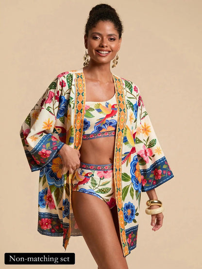 Veridian Floral Kimono Cover Up - Tropical Hues