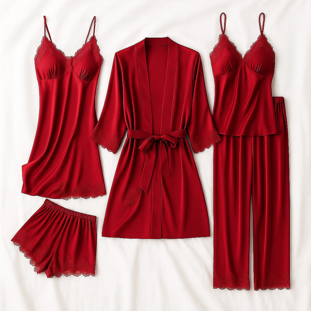 Verona Satin Nightwear Set - Crimson