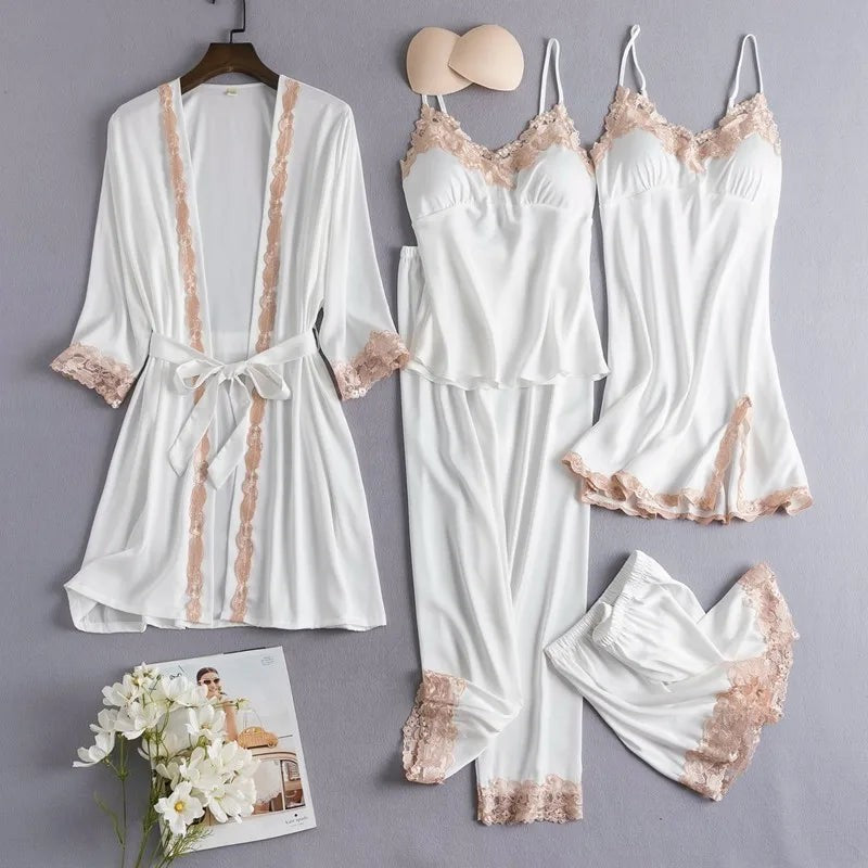 Verona Satin Nightwear Set - Pearl White