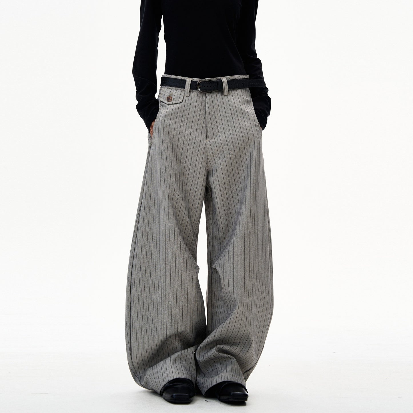 Verona Striped Draped Trousers - Grey