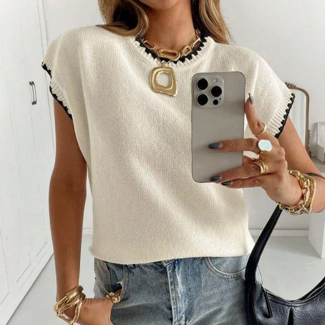 Verona Colorblock Knit Top - Beige