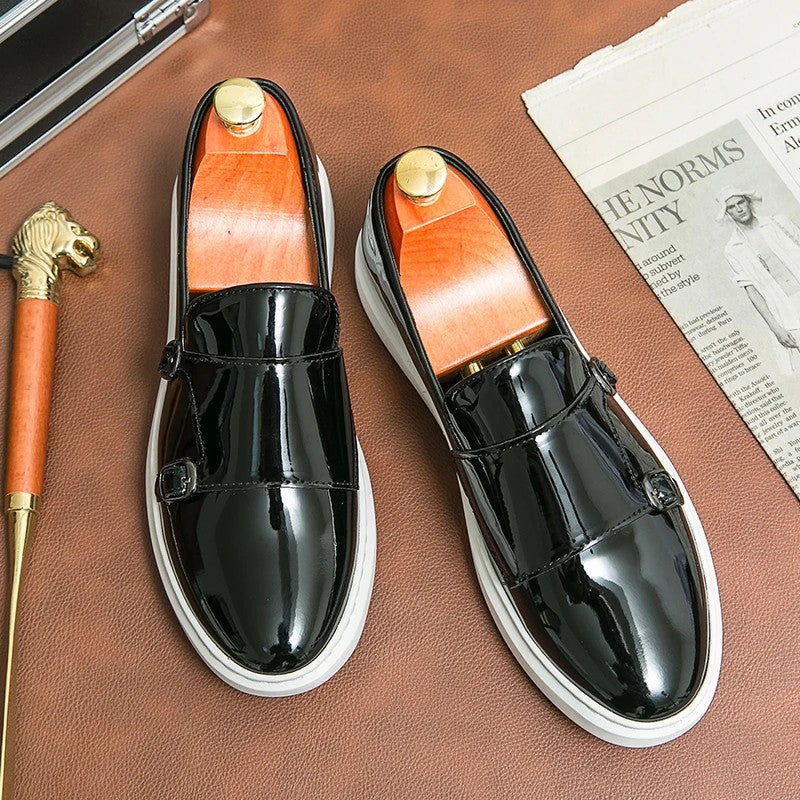 Verona Double Monk Shoes - Onyx Patent