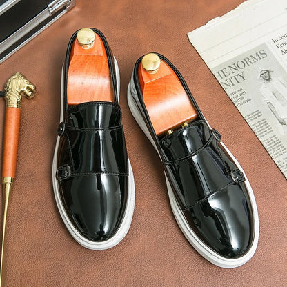 Verona Double Monk Shoes - Onyx Patent