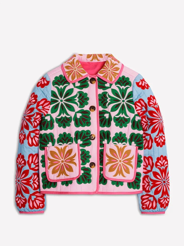 Verona Floral Quilted Coat - Pink Green Floral