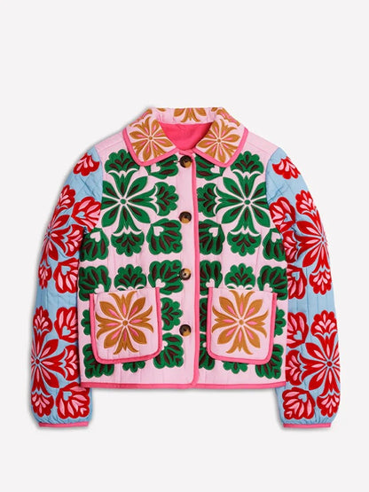 Verona Floral Quilted Coat - Pink Green Floral