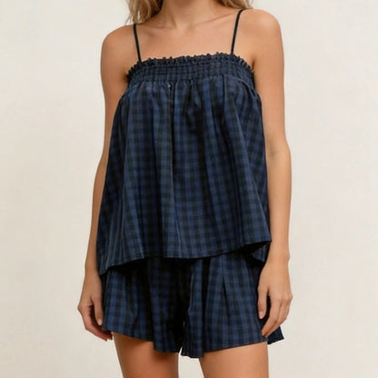 Verona Gingham Lounge Set - Deep Navy