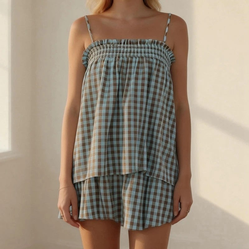 Verona Gingham Lounge Set - Sky Blue