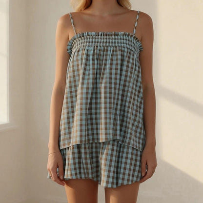 Verona Gingham Lounge Set - Sky Blue